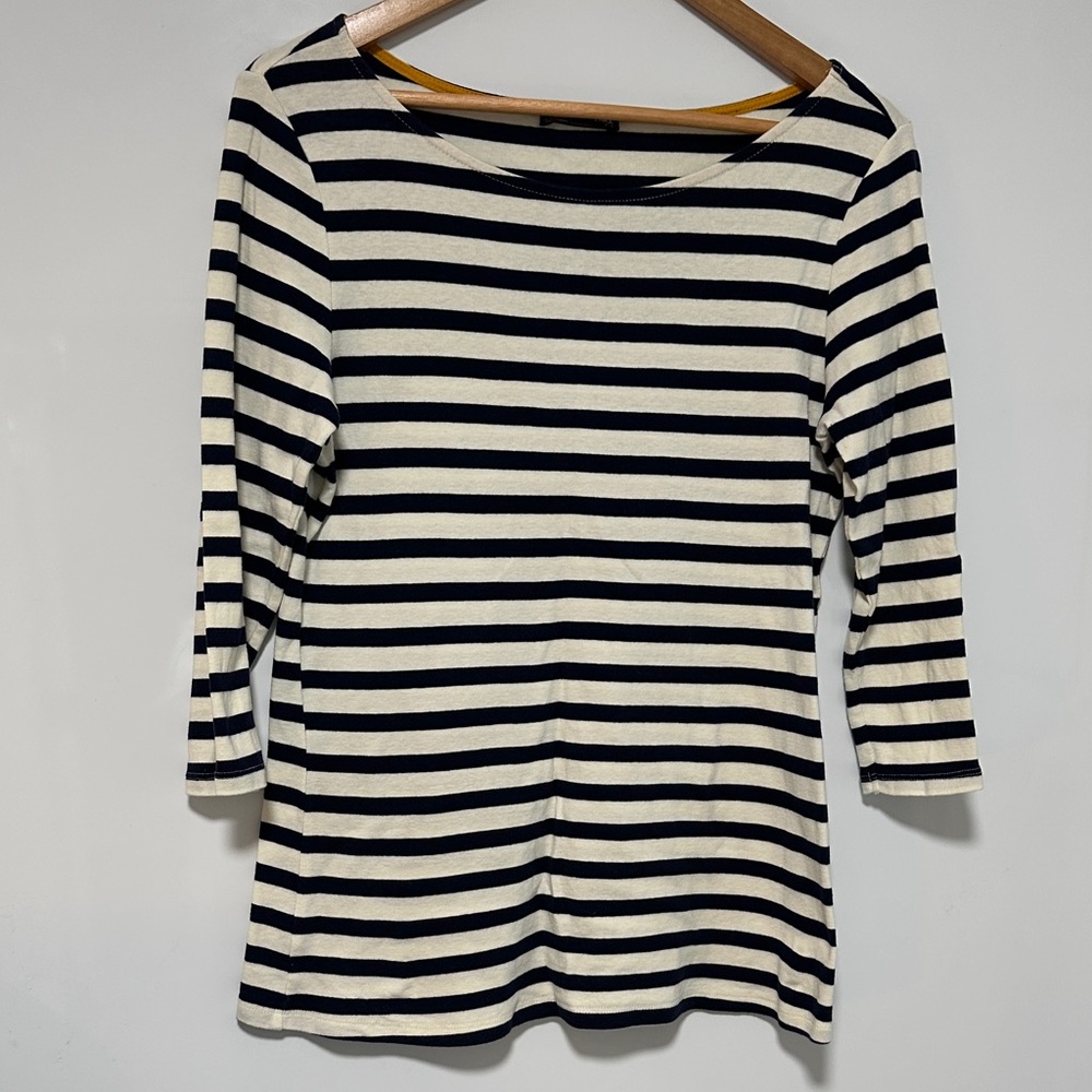 Zara Blue and White Striped Long Sleeve Top